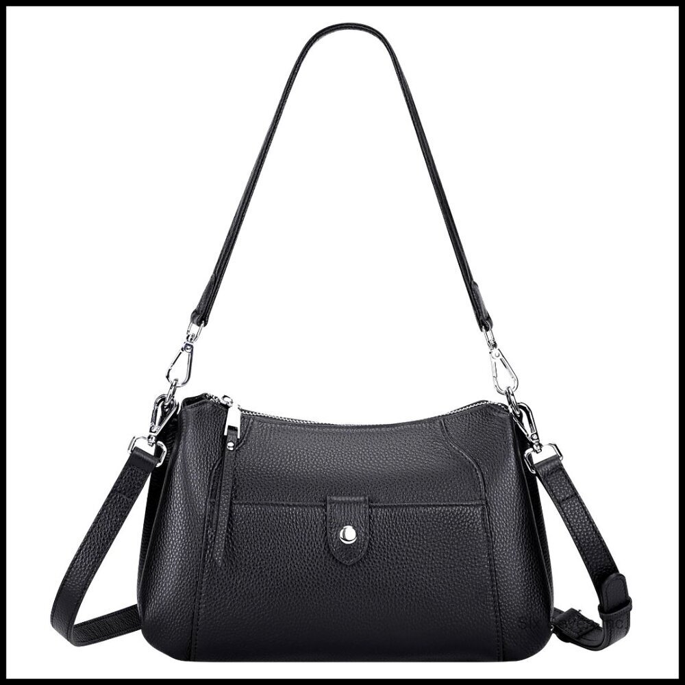 Genuine Leather Hobo Crossbody Bag Small Shoulder Purse Adjustable Straps